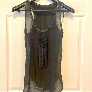 Black tank top with attached necklace